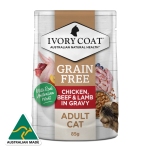 Ivory Coat - Pouches - Adult Cat - GRAIN FREE - Ivory Coat - Pouches - Adult Cat - GRAIN FREE - Chicken, Beef & Lamb in Gravy - 12 x 85g